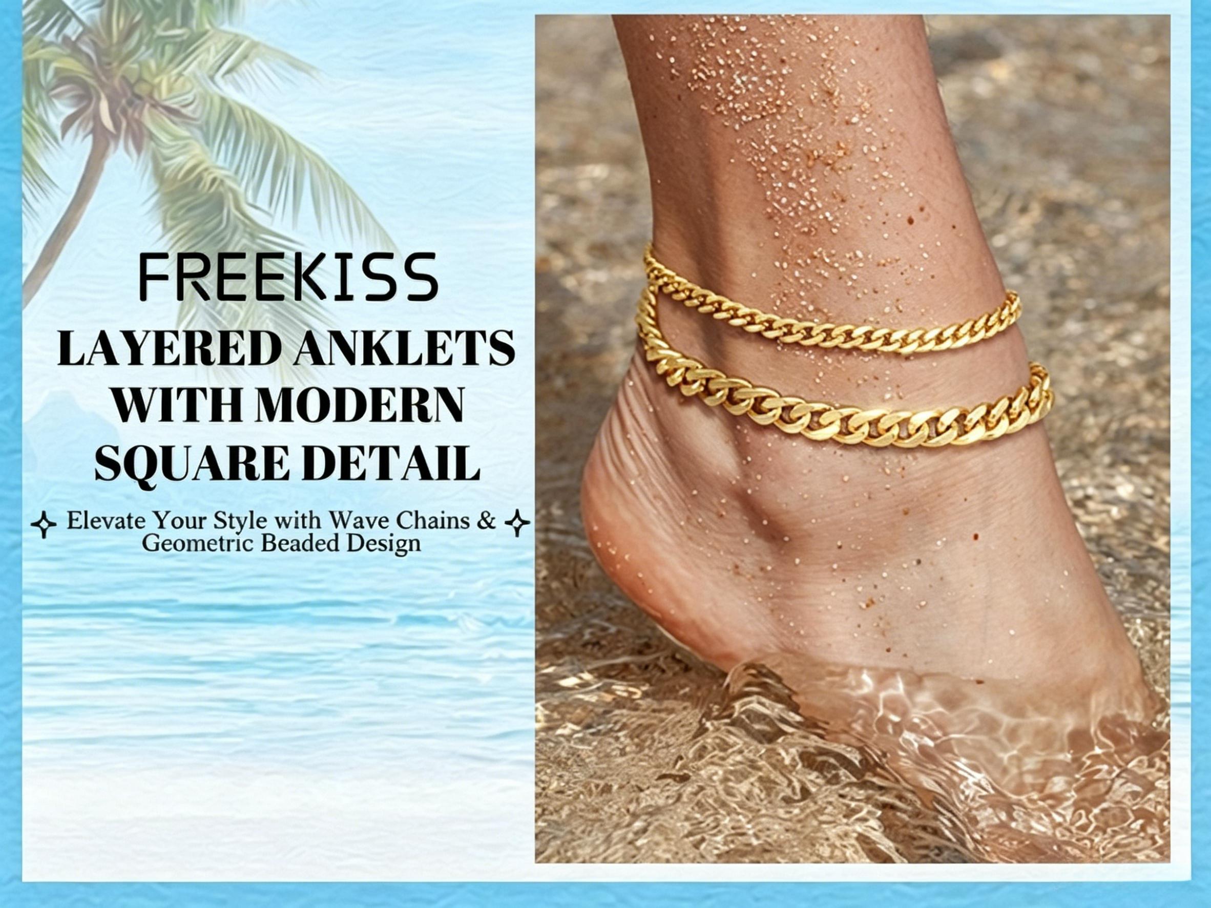 FREEKISS Chunky Cuban Link Chain Anklet for Women Waterproof Adjustable Length 8.5+2 Inch Fashion Chic Accessories Trendy Layered Anklet Set Jewelry Gift Suitable for Summer Beach Vacations Outdoorfun summerwins backtoschool