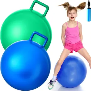 2 Pcs 22 Inch Big Bouncing Ball with Handle Jumping Hopper Bouncy Ball for Adults Exercise with Air Pump for Outdoor Sports Games (Blue, Green)