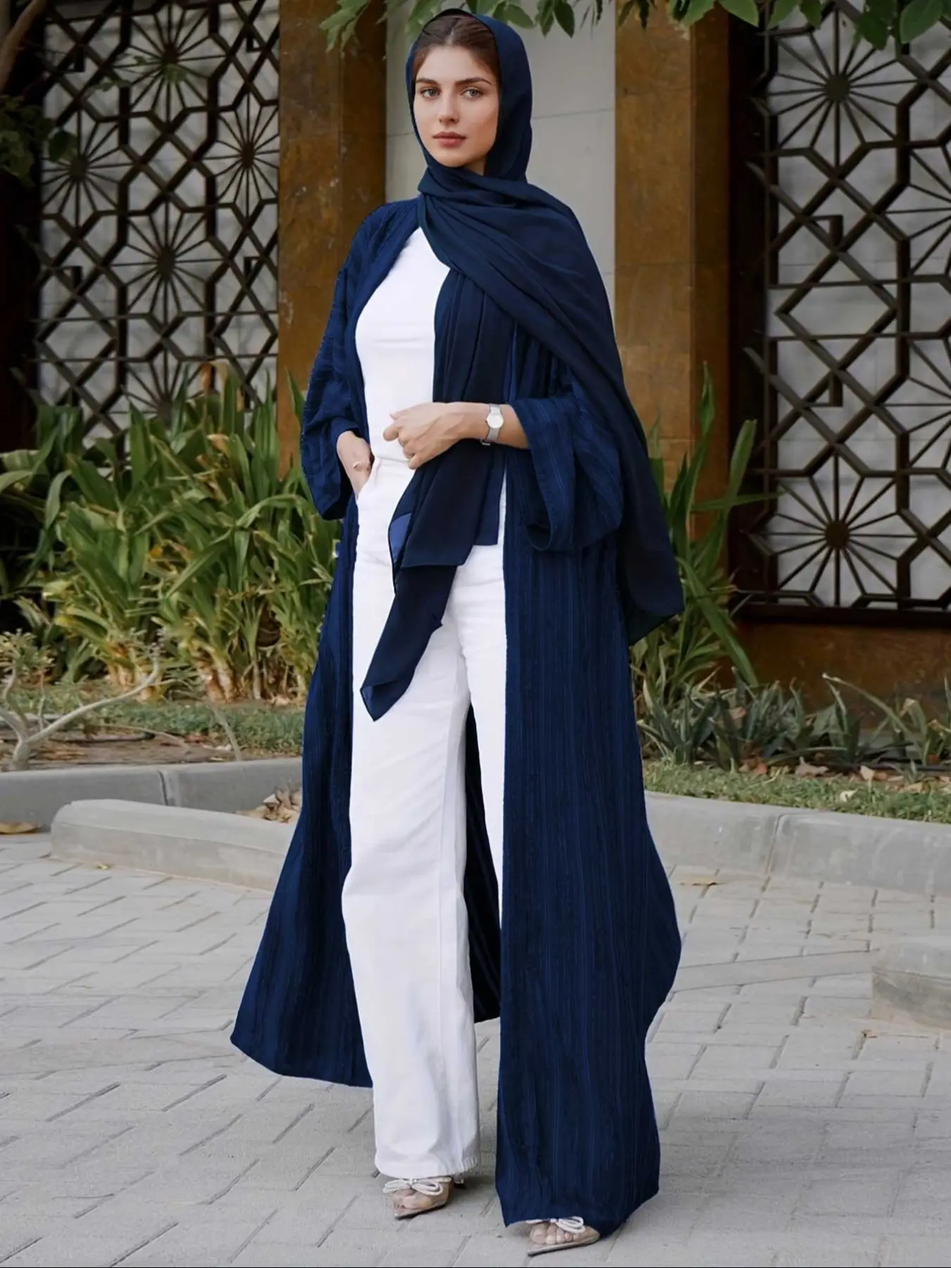 Women's Solid Long Sleeve Open Front Abaya, Elegant Casual Muslim Clothing for Daily Wear, Ladies Islamic Clothing for Spring & Fall