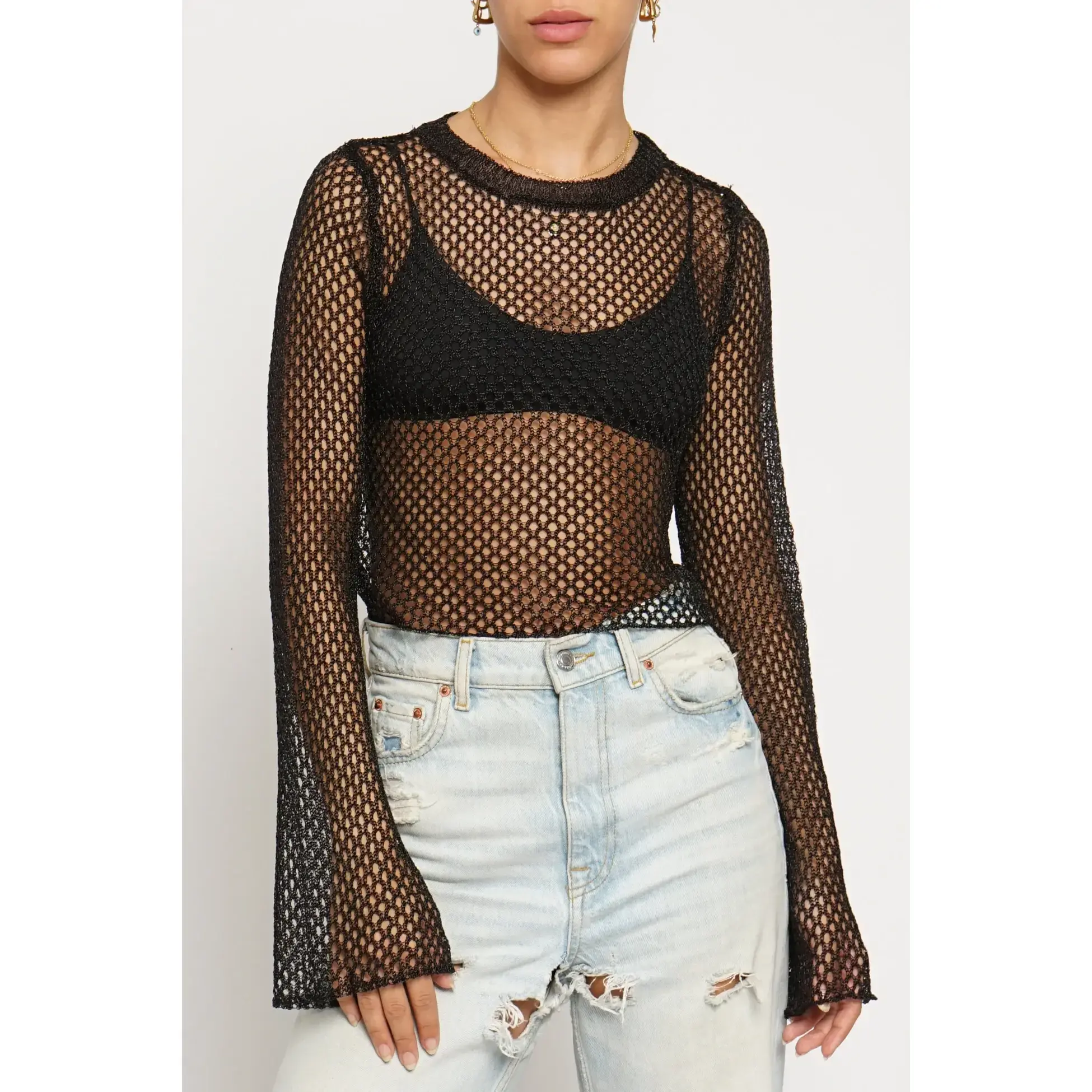 Women's Metallic Mesh Knit Sweater - GSW385