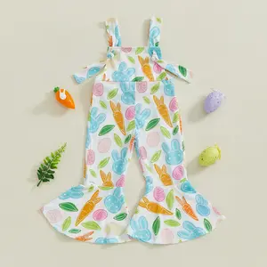 Imcute Toddler Baby Girl Easter Overalls Sleeveless Square Neck Carrot/Egg Print Suspender Romper Toddler Jumpsuit
