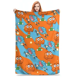 Funny Blanket Gumballs Darwin Face Flannel Throw Blankets Video Game Blanket for Bedding Office Ultra-Soft Plush Thin Quilt, Christmas Present