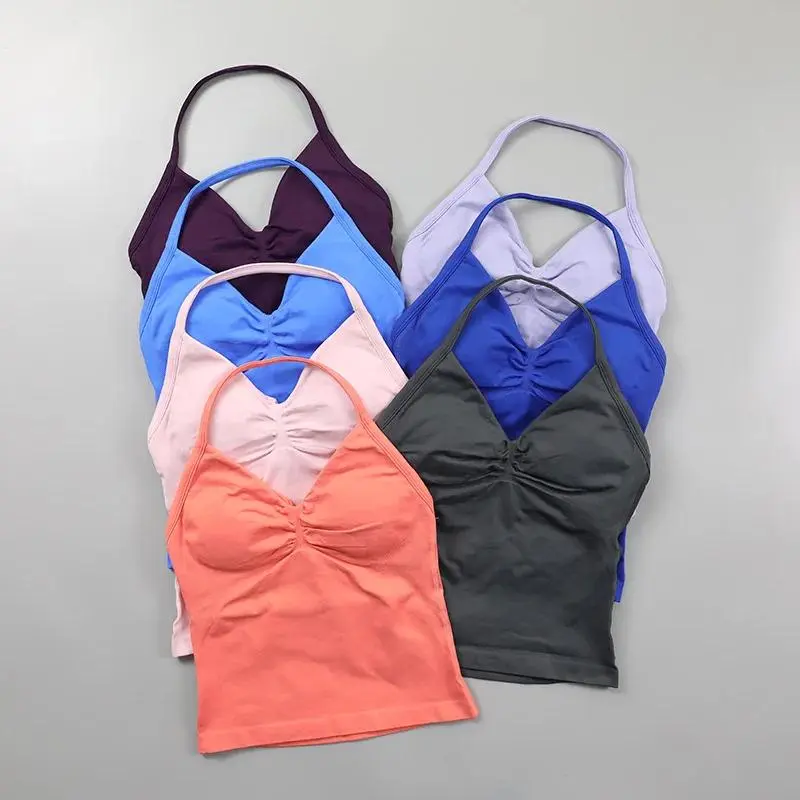 Dfyne Women's Seamless Halter Gym Top, Sporty Chic Fitted Backless Activewear with Removable Pads for Yoga & Training, Clothes, Women's Clothes