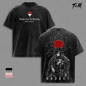 Madara Uchiha Wake Up To Reality Washed Tee, Naruto Anime Oversize T-Shirt, Vintage Heavy Cotton Graphic, Double Print Streetwear, Sharingan Power Uchiha Legend Top