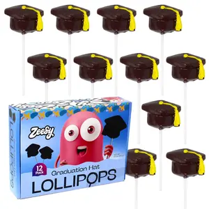 Zeesy Graduation Lollipops, 12 Pack, Individually Wrapped Graduation Candy Suckers for Graduation Party Favors, Black Graduation Party Supplies