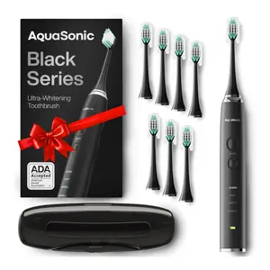 AquaSonic Black Series Sonic Whitening Toothbrush with 8 Brush Heads and Smart Vibration Timers - Handle, Waterproof toothbrush Rechargeable Electric