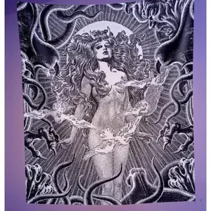 The Sorceress Wall Tapestry ~~ Vintage Fantasy Witchy Decor, Gothic Wall Hanging, Satanic Tapestry Wall Hanging Blanket Home Decoration Peach