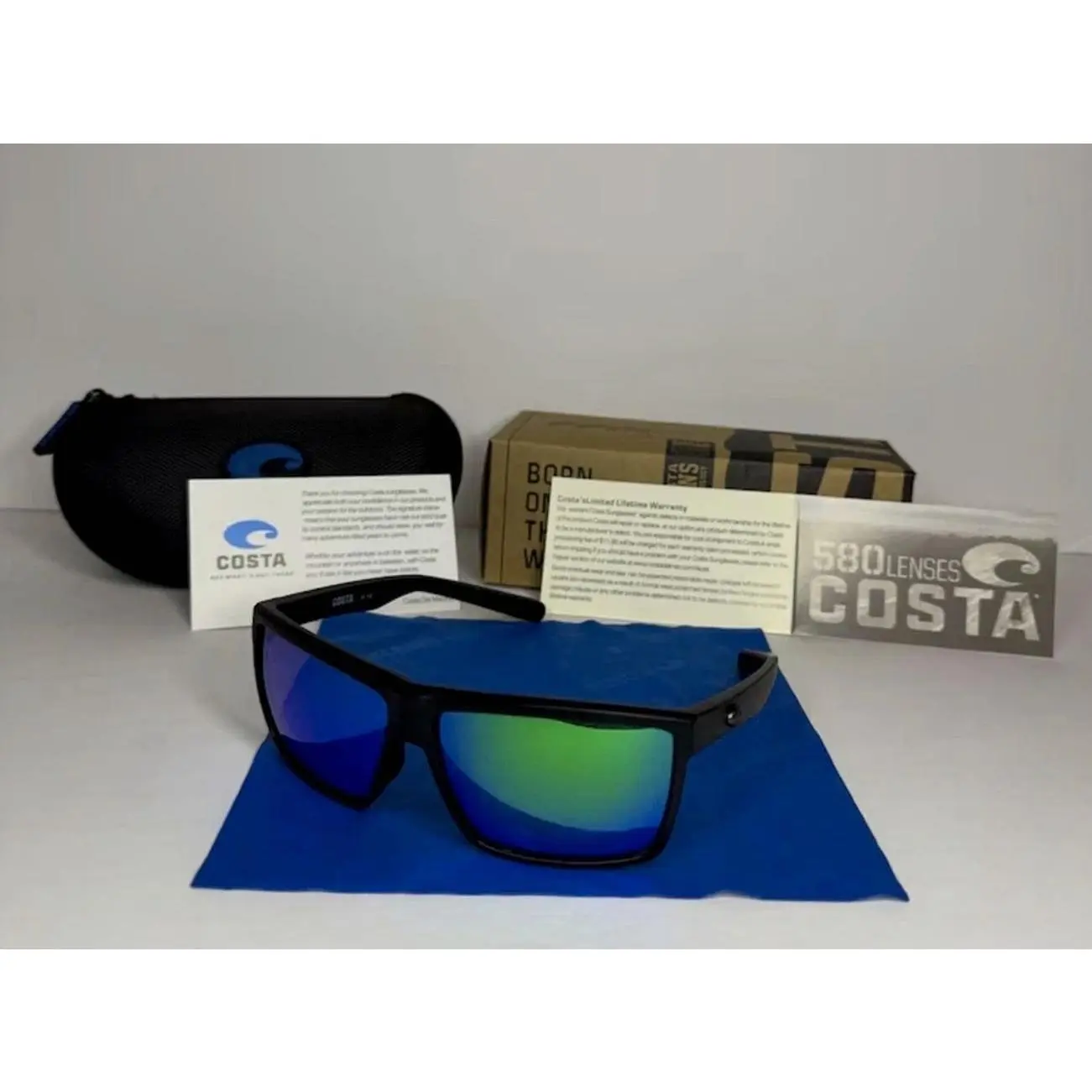 Costa Del Mar Rincon Sunglasses, Sand Black Frame, Blue Green Mirror 580P Polarized Lens, Fishing Eyewear, Boating Glasses, New with Box