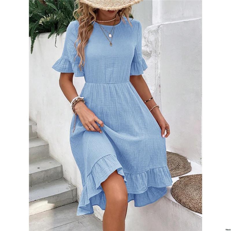 For Dresses Pastel Trim With Casual Minimalist EMERY ROSE Summer Dress Textured Fabric And Ruffle Women