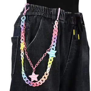 Multicolor Double Layer Chain for Pants Skirt Bag with Star Charm Accessory Acrylic Plastic
