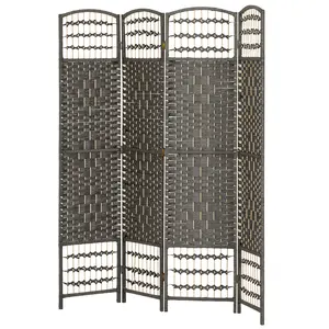 5.6' Tall 4-Panel Dark Gray Modern Folding Room Divider, Freestanding Privacy Partition for Home Office, Bedroom, Floor-Standing Panel Separator for Studio Backdrop