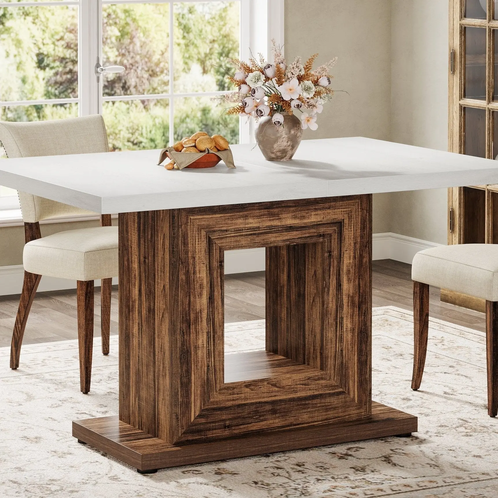 Spaco Rustic Rectangular Wood Table with Storage,47-Inch Farmhouse Dining Table for 4, Space-Saving Kitchen Table for Small Spaces