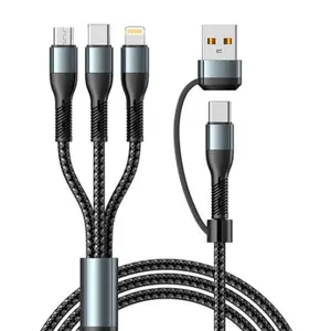 Biboshi 5 IN 1 Braided Data Cable, Data Sync, lightning, Fully Compatible Fast Charging Cable for All Devices