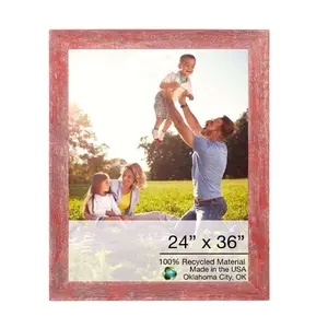 HomeRoots 386554 24 x 36 in. Rustic Farmhouse Red Wood Picture Frame