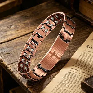 Men's Pure Copper Magnetic Stackable Stretch Bangle Bracelet, Trendy Daily Fashion Jewelry Accessory