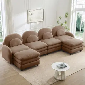 Premium 2-Seater Teddy Corduroy Cloud Couch Aesthetic, Curved Backrest-Armrest with Lumbar Pillows, Modular Loveseat with Double-Layer High-Density Foam Cushions, Cloud-Like Comfy Sectional Living Chaise Sofa