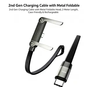 Invisible Holder Charger Cable with Stand, 240w super fast charging 2-in-1 Fast Charging Cord & Phone Stand for Gaming, Office, Car Travel, Compatible with Type-C charging cable Black