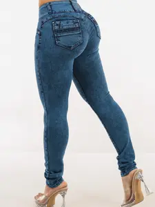 MX JEANS Mid Rise Levantacola Skinny Jeans Dark Acid Wash
