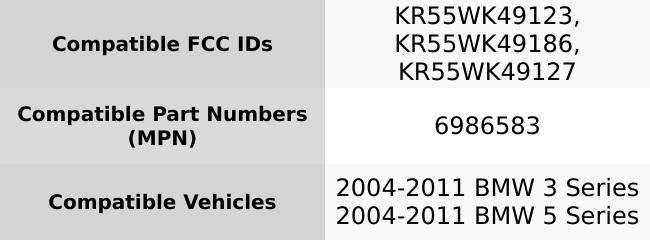 Keys4Less 2004-2011 BMW 3 Series  5 Series Key Fob - Fcc: Kr55Wk49123  Kr55Wk49186  Kr55Wk49127 - Pn: 6986583 - 3 Button