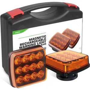 2Pcs Rechargeable Flashing Lights for Vehicles, Super Magnetic Strobe Hazard Lights, Wireless Portable Amber Led Warning Beacon Emergency Light for Trucks Bus Tractor Oversize Trailer