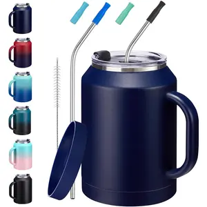50 oz Tumbler Mug with Handle and Straw - 2-in-1 Lid, Silicone Water Bottle Boot, Stainless Steel Coffee Mugs, Double Wall Insulated Water Cup Keep Cold-36H&Hot-24H, 50oz Large Tumbler Jug