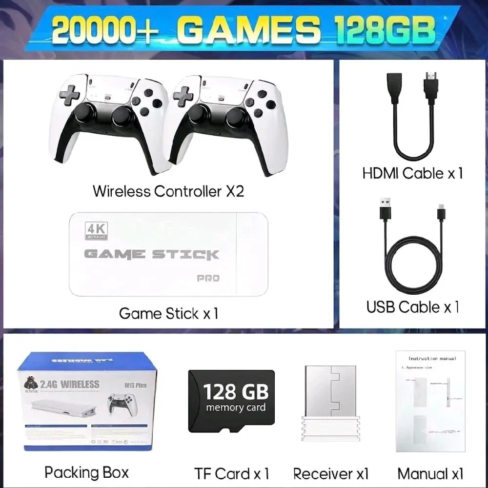 M15 Pius Retro Game Console with 2.4G Dual Upgraded Controllers, Classic Plug-And-Play TV Gaming Stick Supporting Multiple - built-in Emulators