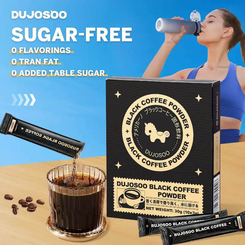 DUJOSOO Black Coffee Sugar-Free Beverage 30g (3g x10 Sticks) Premium Arabica Beans Instant Powder Iced DIY Coffee