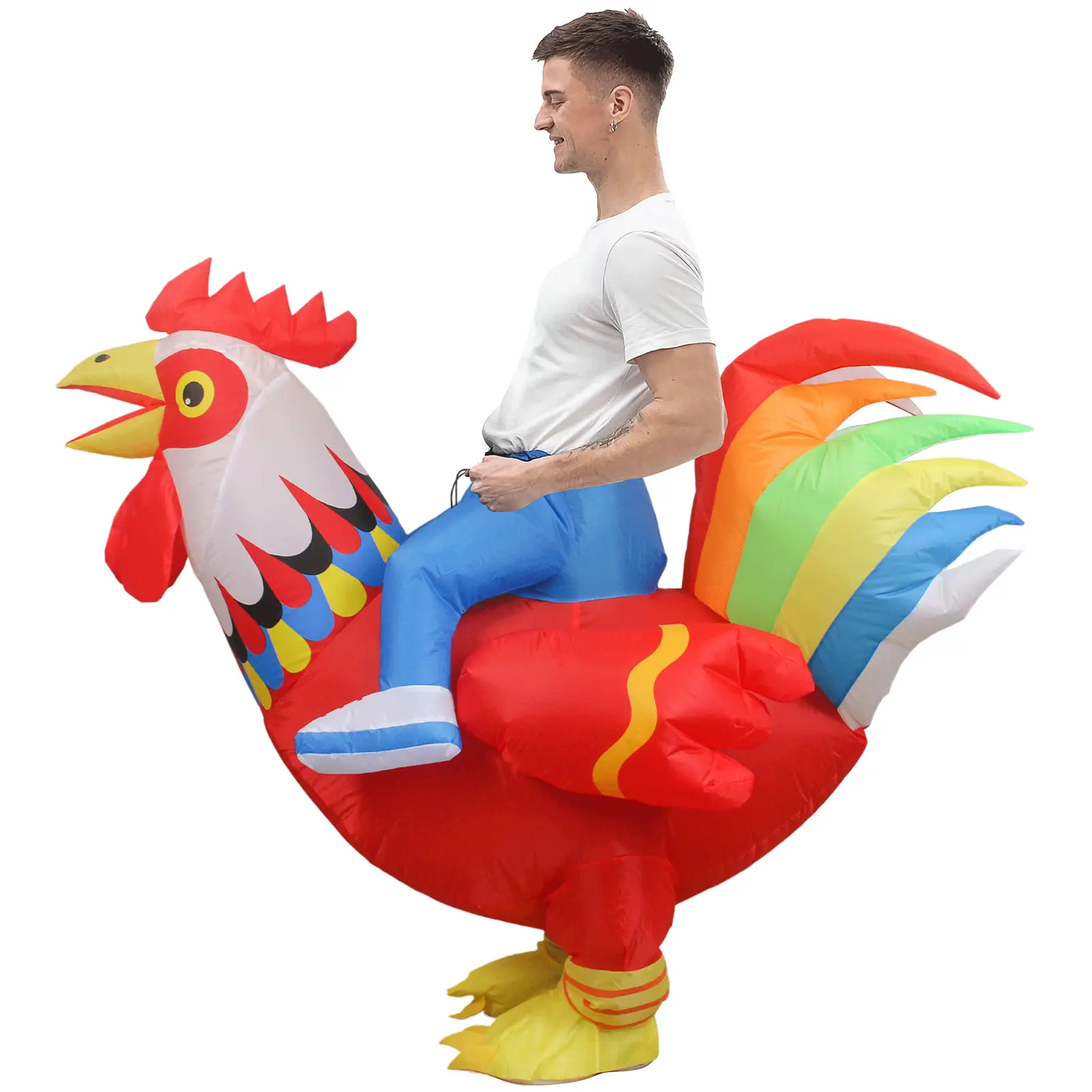 Inflatable Ride-on Rooster Costume Blow up Suit Fancy Dress Funny Jumpsuit Costume for Halloween Christmas Party