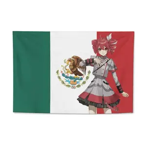 Kasane Teto Synthesizer Anime Wall Tapestry for Music Lovers, Mexican Flag Anime Art, Indoor Wall Decor, Bedroom & Room Decoration