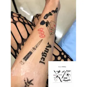 Dark Multi-picture Waterproof Temporary Tattoo Stickers Poker Letters Spider Art Fake Tattoo Rope English Cool for Men and Women