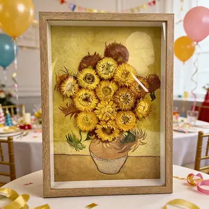 Van Gogh Sunflowers Preserved Flower Frame, Aesthetic Room Decor with Real Dried Flowers, Vintage-Inspired Shadow Box, Ideal for Dark Corners & Home Office Display