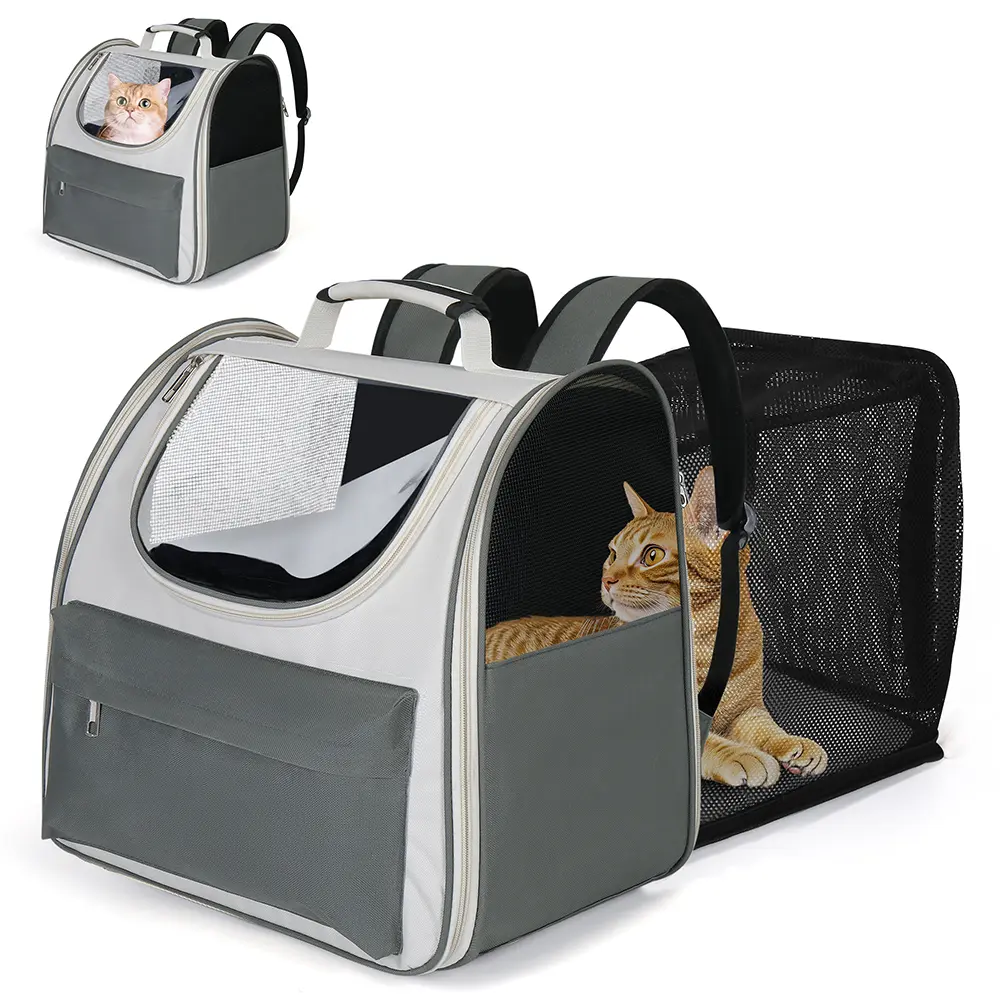 Large Cat Backpack Carrier Expandable Roomy Pet Carrier Backpack for Medium Cat Small Dog Puppy Under 18lbs Breathable Foldable Dog Backpack Travel Airline Approved for Camping Outdoor Gray