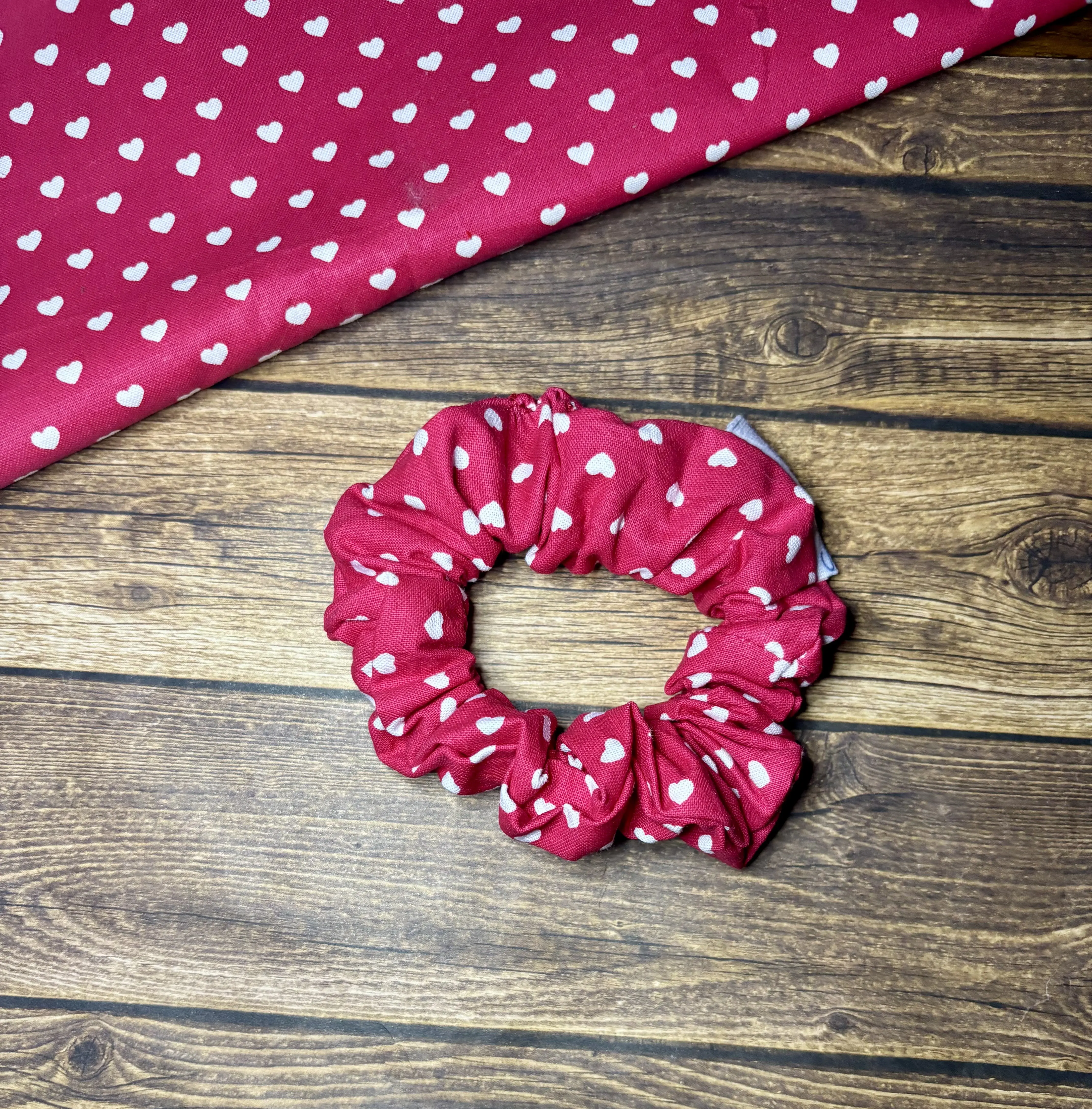 South Coast Sewn Red and White Heart Hair Scrunchie