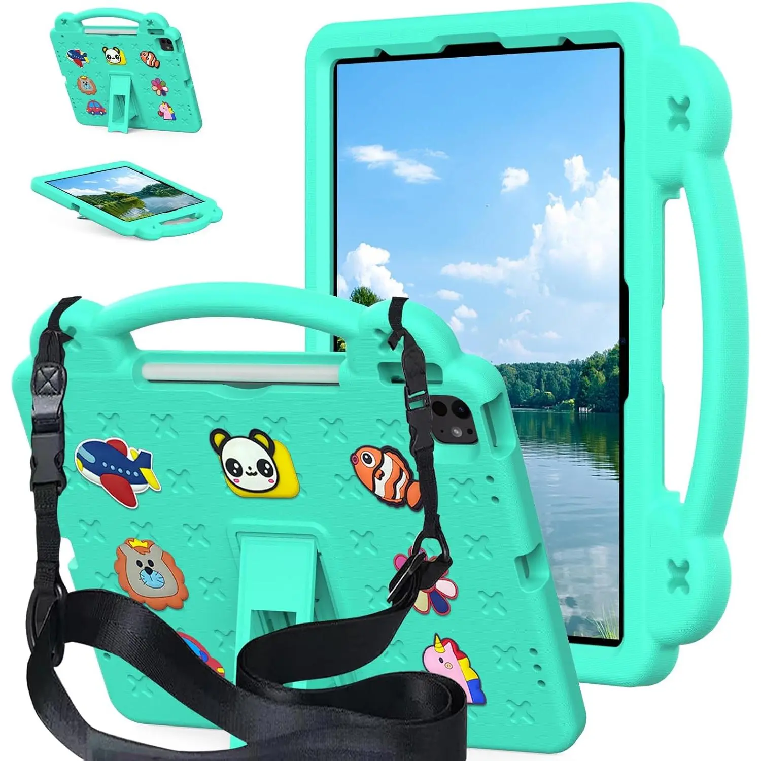 EVA Tablet Case for Samsung Galaxy Tab A9 8.7" X115N (2023) - Kids-Friendly, Durable Shockproof Cover with Thick Corners, Foldable Stand Handle, Shoulder Strap, Lightweight Protection & Accessories, Mint