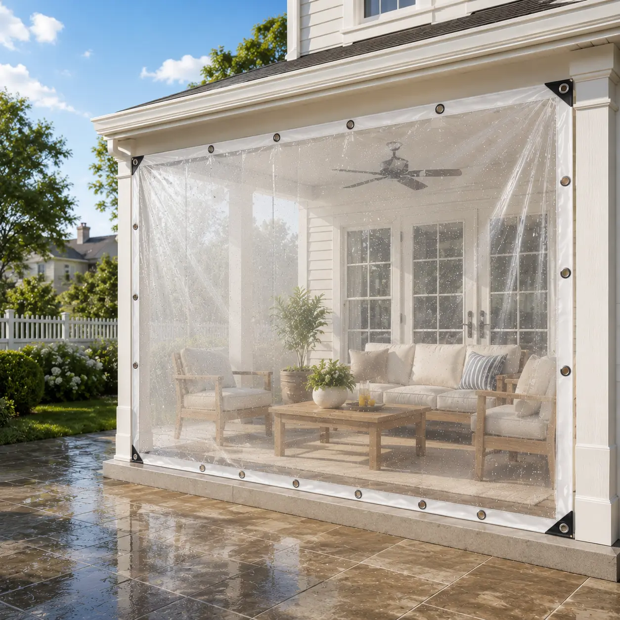 All Weather Clear Transparent Vinyl Tarp 10×13ft, Weatherproof Foldable Waterproof Dustproof Rain Cloth with Reinforced Edges, Plant Protective Cover for Farm, Greenhouse and Enclosure lightweight reinforce rivet