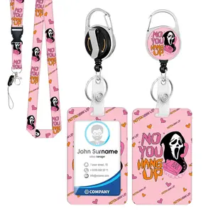 Ghost ID Badge Holder Set, Retractable Badge Reel with Lanyard, Detachable Work Tag Clip, Keychain, Office Supplies for Nurses, Badge Reels Retractable
