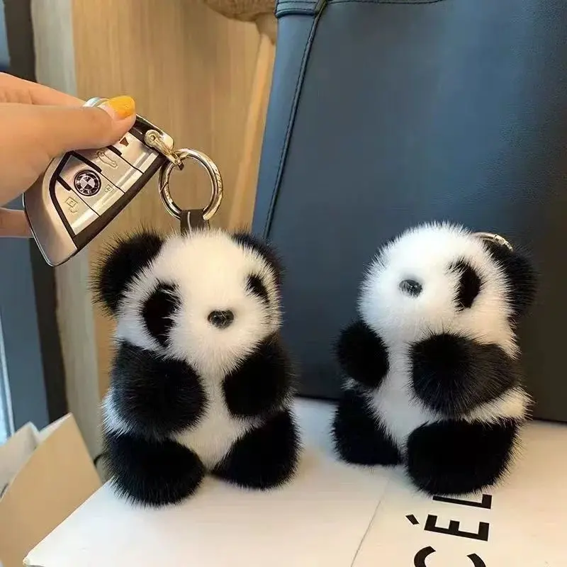 Cute imitation mink fur panda small fragrant style long hair women's bag pendant schoolbag pendant TikTok versatile panda pendant