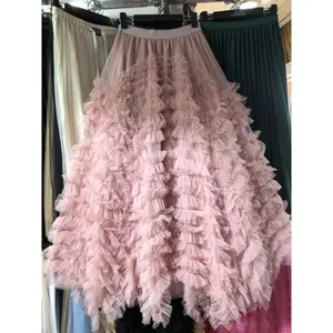 Cake Tulle Skirts Women Mesh Ruffles A-line High Waist Female Long Skirt Ladies Spring Elegant Casual Skirt y2k fashion casual skirt