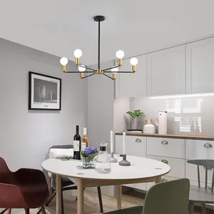 Modern Minimalist 6-Head Iron Pendant Light, Nordic Style Design, E27 Bulb Not Included, Creative Home Decor Lighting, Ceiling Light Fixture