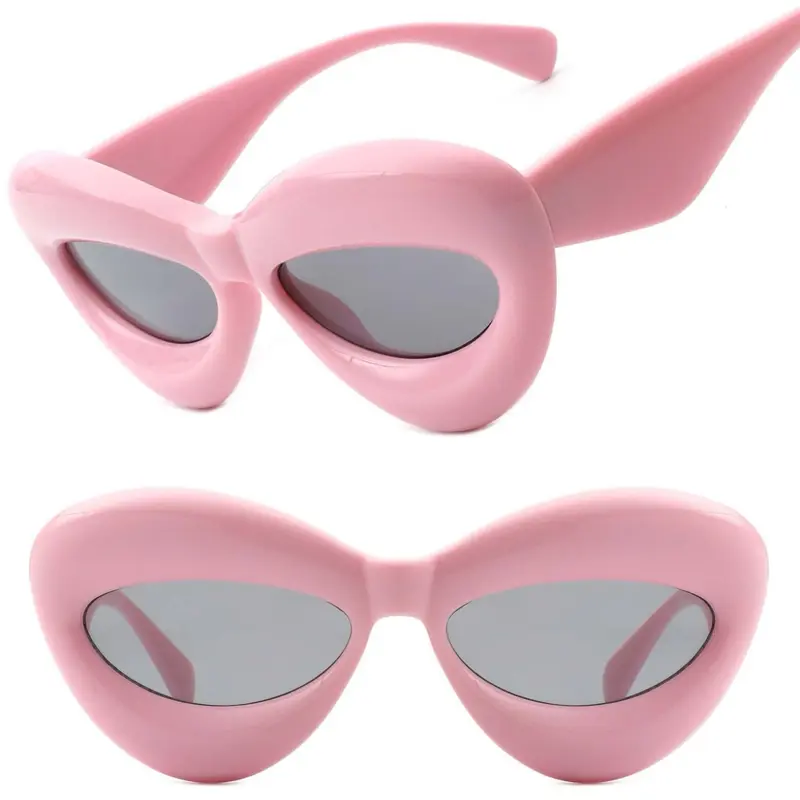 Pink Oversized Bubble Lips Sunnies - Unique Design Frame with Grey Lenses