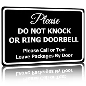 Metal Sign 12x8 Inch Aluminum Wall Decor - "Please Do Not Knock Or Ring Doorbell" Door Notice Sign, Black & White Retro Plaque for Home & Front Door