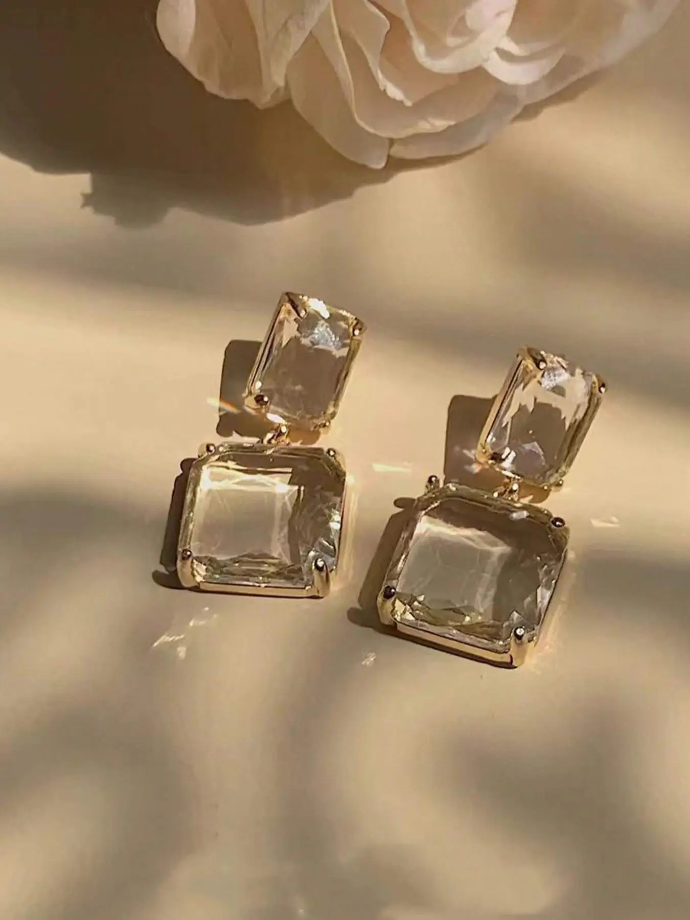 Vintage Square Shaped Dangle Earrings, Transparent Artificial Crystal Decor Drop Earrings, Fashionable Exquisite Earrings for Women As Gift, Elegant J