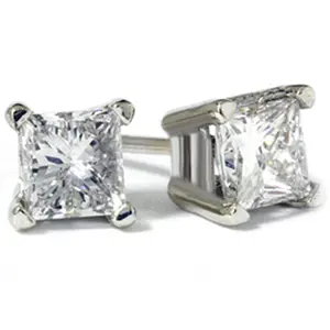 1ct Princess Diamond Studs Earrings 14K White Gold
