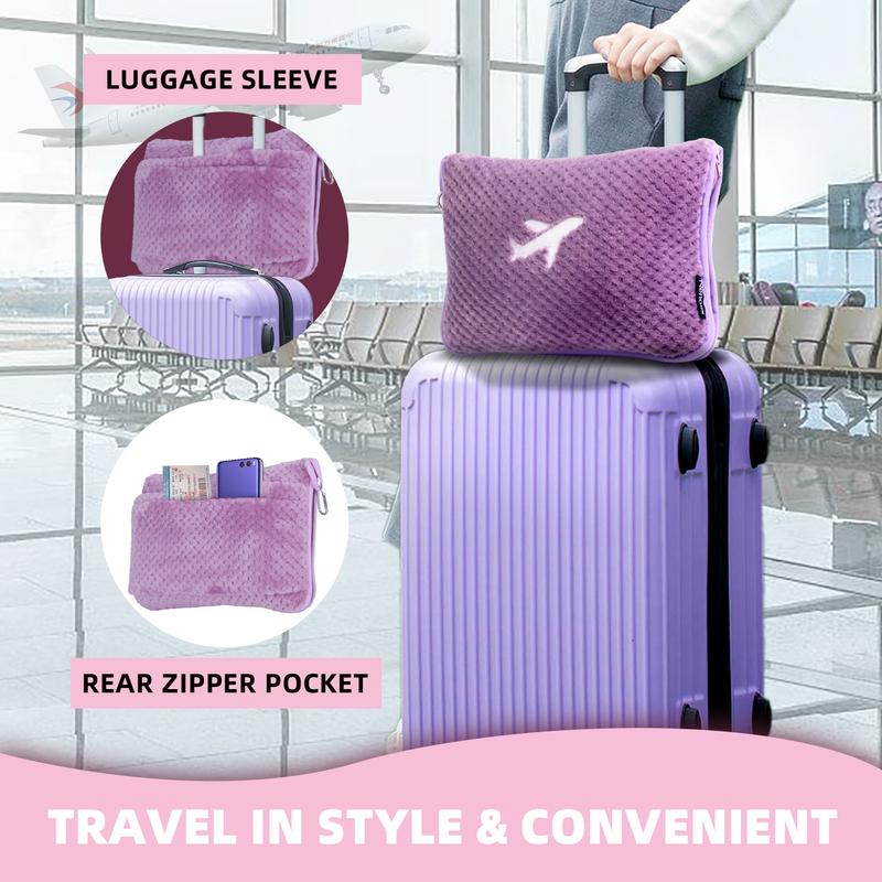 3 in 1 Travel Blanket Pillow Set - 350/280 GSM Thick Travel Blanket Airplane Compact with Bag, Soft Bag with a Pocket, Inflatable Travel Pillow for Camping & Car Trip
