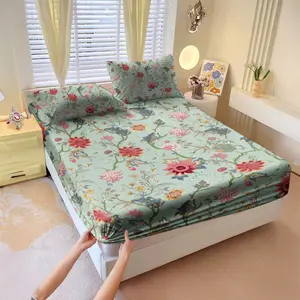 Floral pattern bed sheet set of 3 pieces, including 1 bed cover and 2 pillowcases, all season mattress protection cover, bed sheet, soft and comfortable deep mouth design, breathable bedding, bedroom and guest room decoration, removable Bed Sheets Set