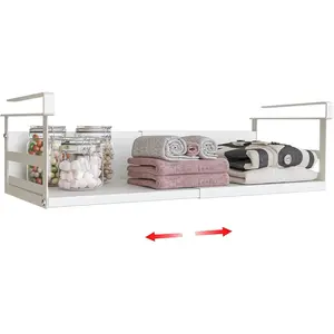 Expandable Heavy Duty Extendable Under Cabinet Shelf Organizer with 0.94-Inch Thick Clips, Under Shelf Storage Basket for Pantry and Laundry Room, White 1 Pack, Interior: 4.13"H x 7.2"D