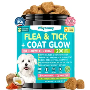 Dog Flea and Tick Prevention + Coat Glow Chewables, Natural Flea and Tick Soft Chews for Dogs, Reduces Itch & Shedding with Fish Oil Neem Omega-3 Vitamin B, Chicken Flavor