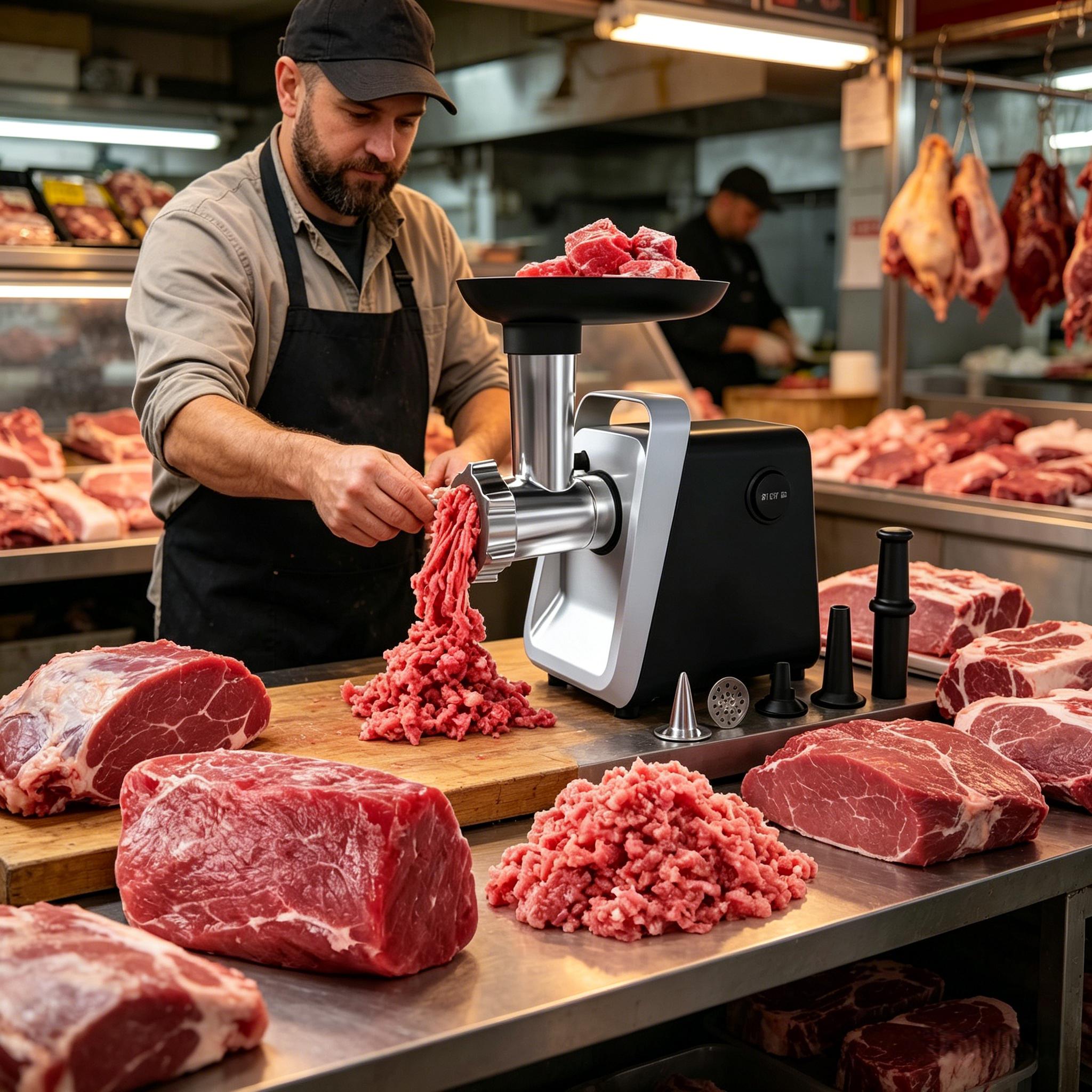 2800W electric meat grinder, stainless steel meat grinder, equipped with 2 blades, sausage tube, and Kubbe kit, suitable for use in home kitchens with American standard plugs