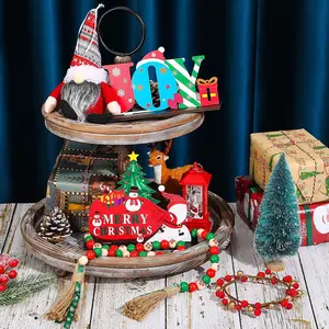 Christmas Tiered Tray Decoration Set Wood Table Centerpiece Signs Gnomes