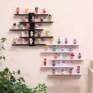 Five-layer wall-mounted figurine display rack, wall-mounted storage rack, wall mounted shelf for small ornaments, figurines, and dolls, suitable for living rooms, studies, bedrooms, children's rooms, and washrooms